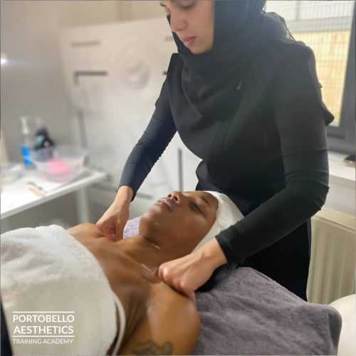 Level 3 aesthetic training student learning facial therapy Ladbroke Grove London